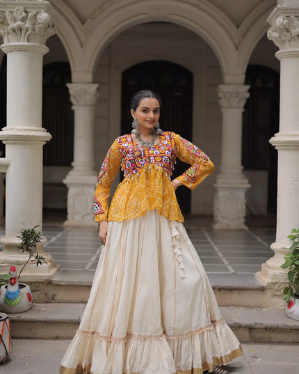 Moni 5044 White Yellow Kora Cotton Navratri Lehenga Choli Collection 2025