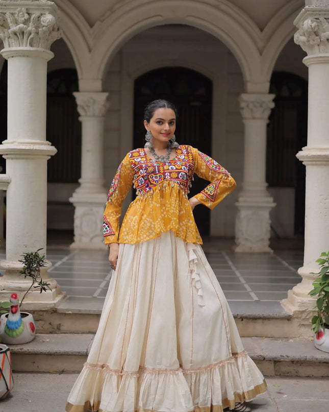 Moni 5044 White Yellow Kora Cotton Navratri Lehenga Choli Collection 2025