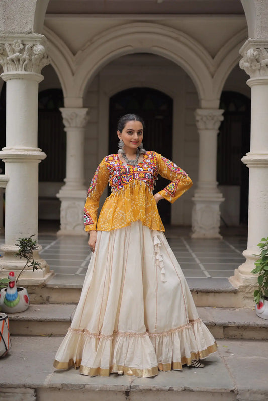 Moni 5044 White Yellow Kora Cotton Navratri Lehenga Choli Collection 2025