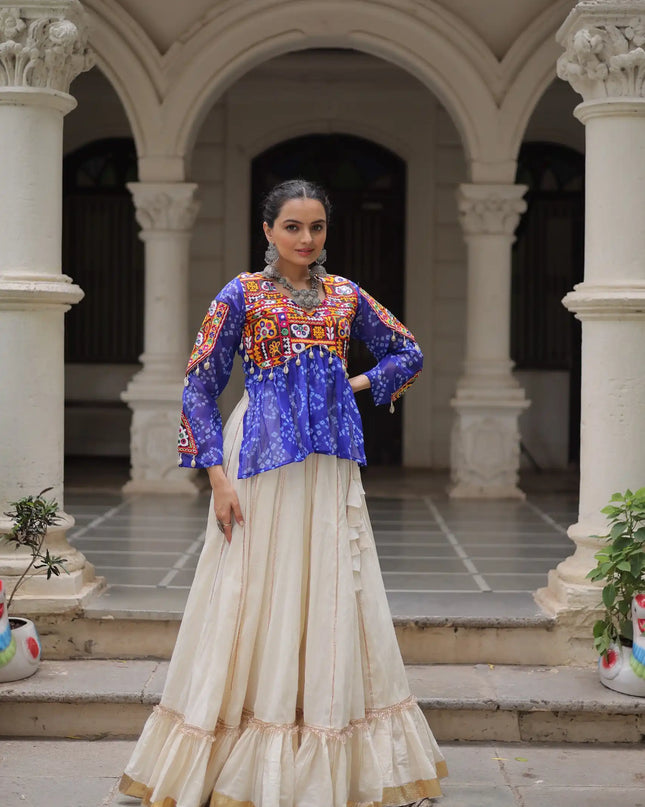 Moni 5044 White Blue Kora Cotton Navratri Lehenga Choli Collection 2025