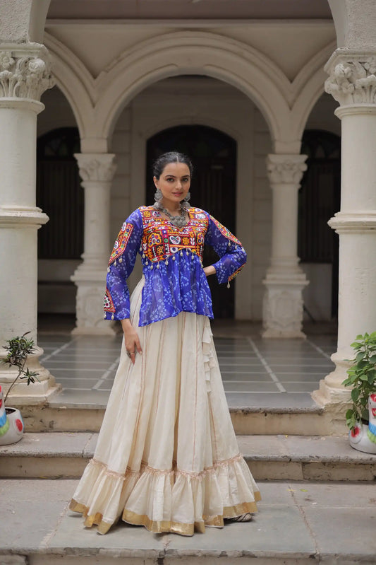 Moni 5044 White Blue Kora Cotton Navratri Lehenga Choli Collection 2025