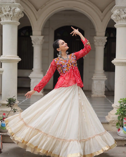 Moni 5044 White Red Kora Cotton Navratri Lehenga Choli Collection 2025
