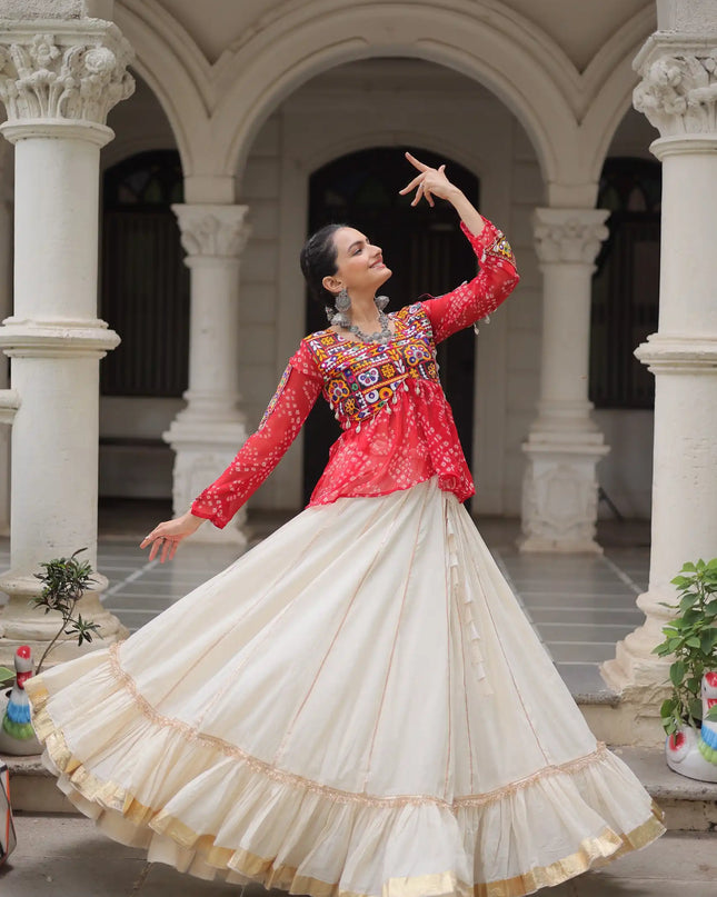 Moni 5044 White Red Kora Cotton Navratri Lehenga Choli Collection 2025