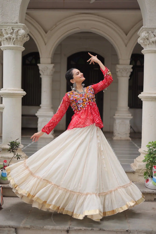Moni 5044 White Red Kora Cotton Navratri Lehenga Choli Collection 2025