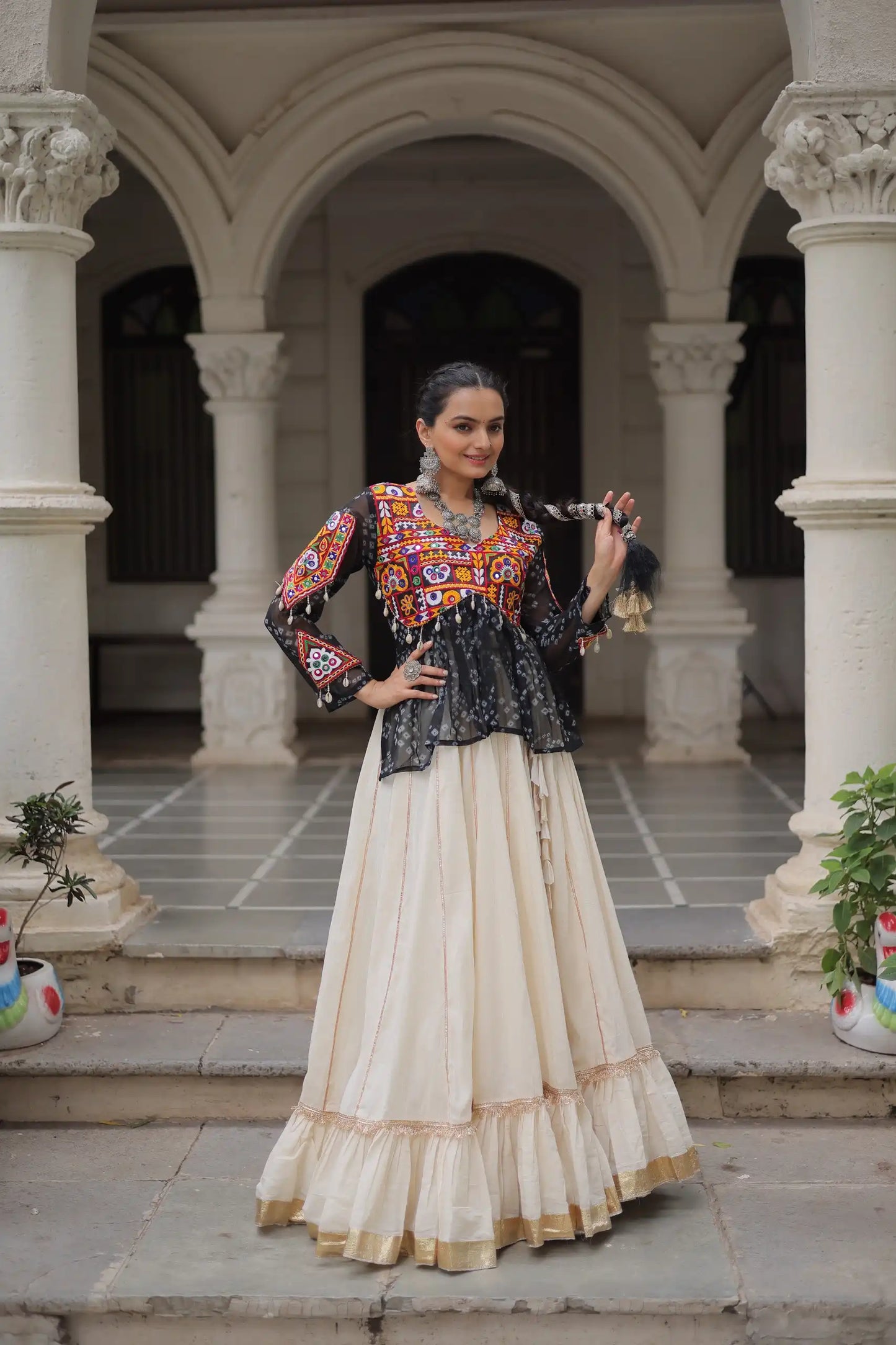 Moni 5044 Black White Kora Cotton Navratri Lehenga Choli Collection 2025