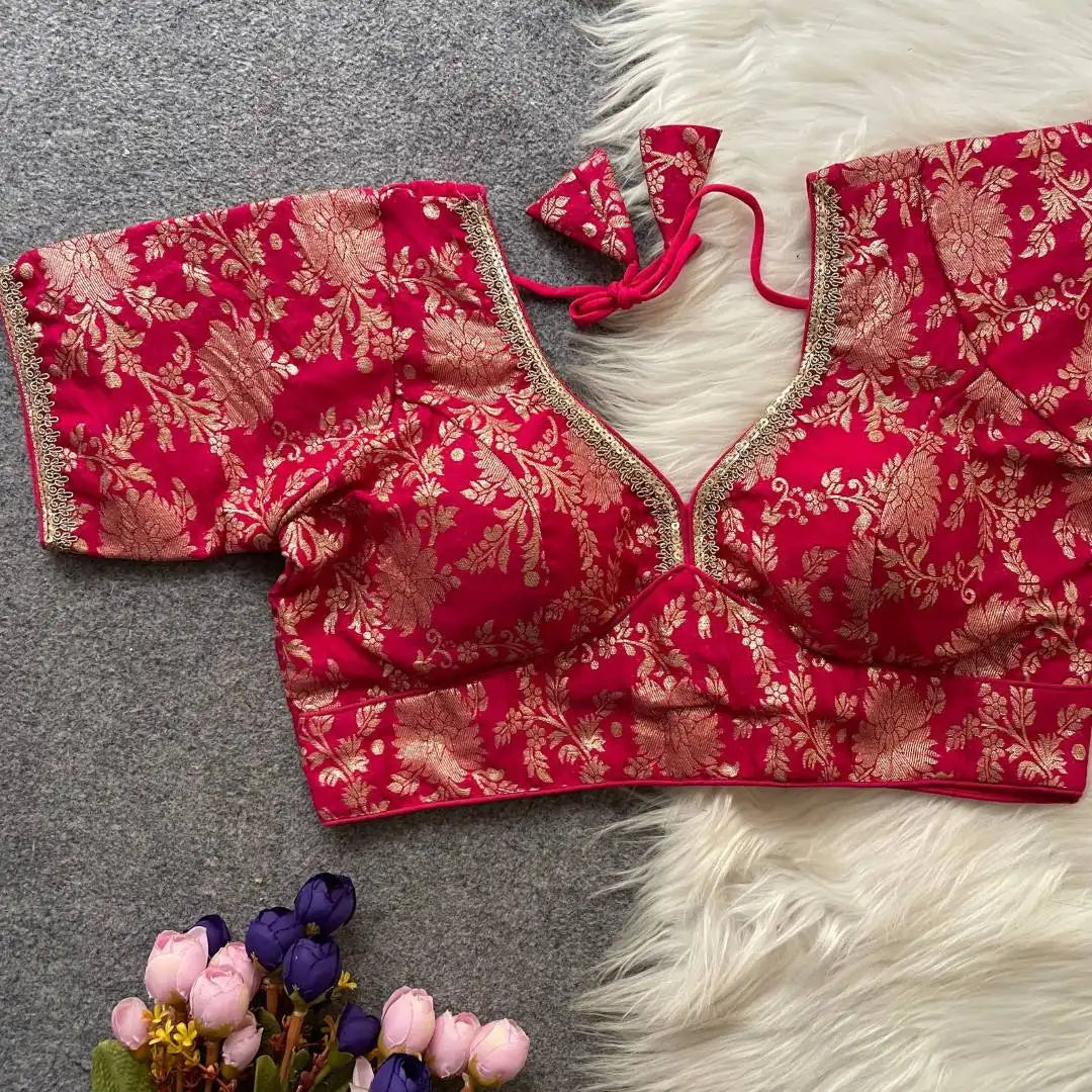 Ruhi Vol 45 Party Wear Crimson Color Dola Silk Blouse With Sequence Lace
