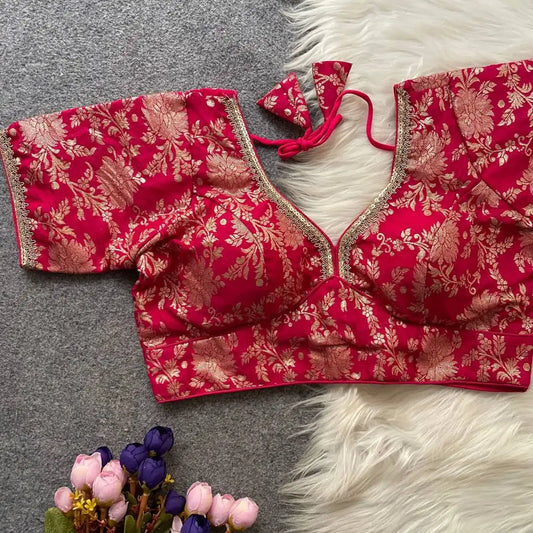 Ruhi Vol 45 Party Wear Crimson Color Dola Silk Blouse With Sequence Lace