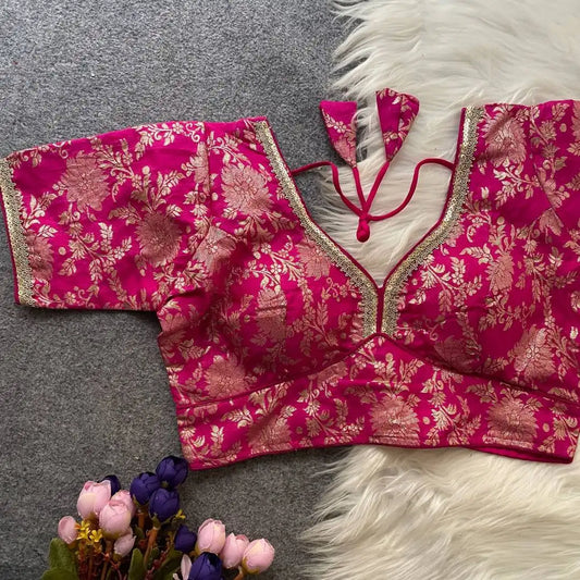Ruhi Vol 45 Party Wear Ruby Color Dola Silk Blouse With Sequence Lace