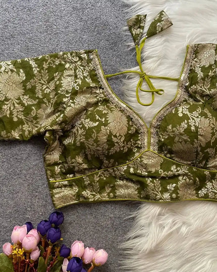 Ruhi Vol 45 Party Wear Yellowgreen Color Dola Silk Blouse With Sequence Lace