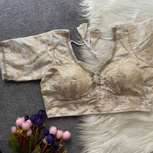 Ruhi Vol 45 Party Wear Cream Color Dola Silk Blouse With Sequence Lace