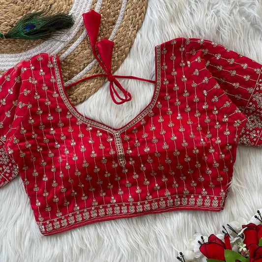Ruhi Vol 47 Silky Jumychoo Crimson  Color Readymade Blouse Collection