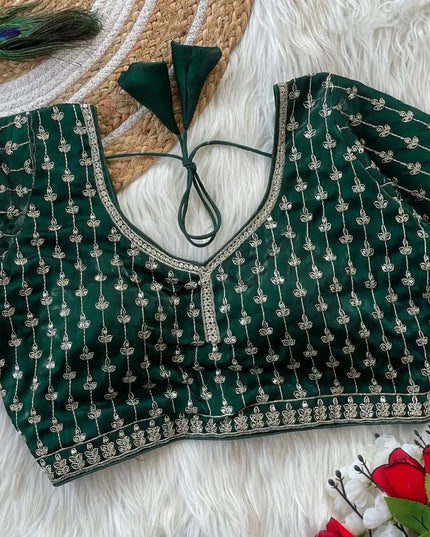Ruhi Vol 47 Silky Jumychoo Forestgreen Color Readymade Blouse Collection