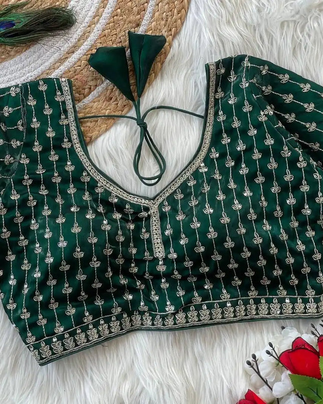 Ruhi Vol 47 Silky Jumychoo Forestgreen Color Readymade Blouse Collection