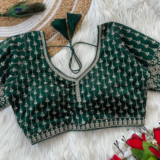 Ruhi Vol 47 Silky Jumychoo Forestgreen Color Readymade Blouse Collection