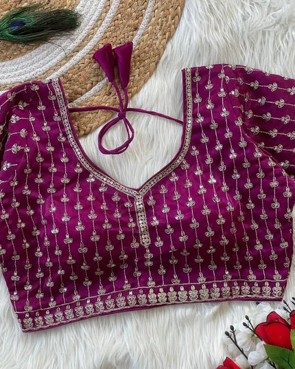 Ruhi Vol 47 Silky Jumychoo Redviolet Color Readymade Blouse Collection
