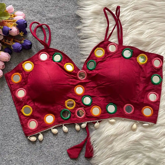 Ruhi Vol 52 Spaghetti Style Striped Western Maroon Blouse