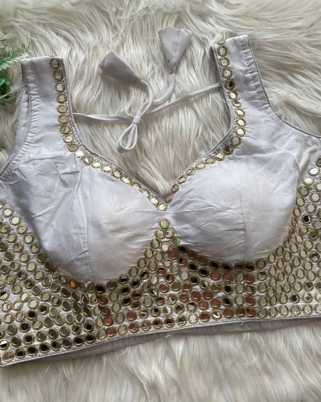 Ruhi Vol 53 Satin Darpan Sequence Wedding White Blouse