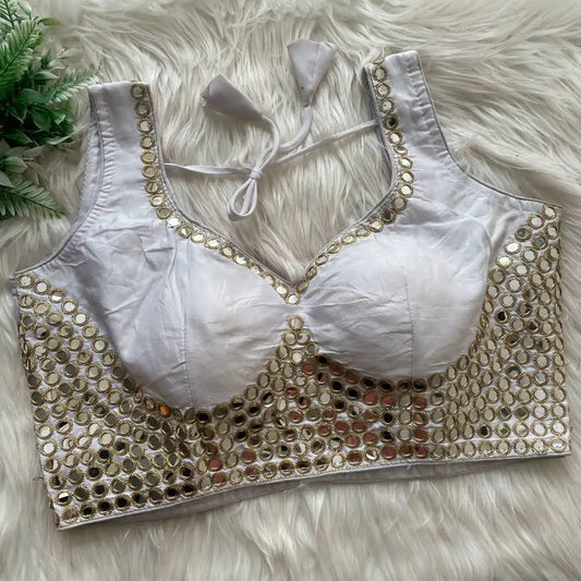 Ruhi Vol 53 Satin Darpan Sequence Wedding White Blouse
