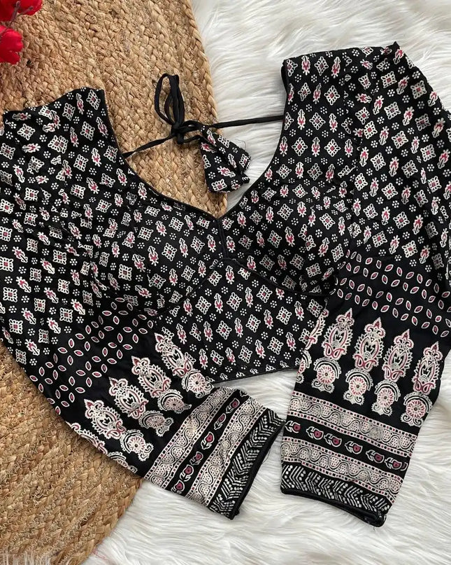 Ruhi Vol 54 Ajrakh Cotton long  Black Sleeve Blouse