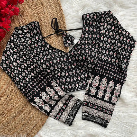 Ruhi Vol 54 Ajrakh Cotton long  Black Sleeve Blouse