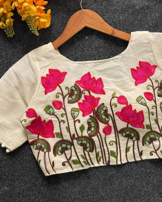 Ruhi Vol 56 Pure Khadi Cotton Blouse Heavy Flower Work