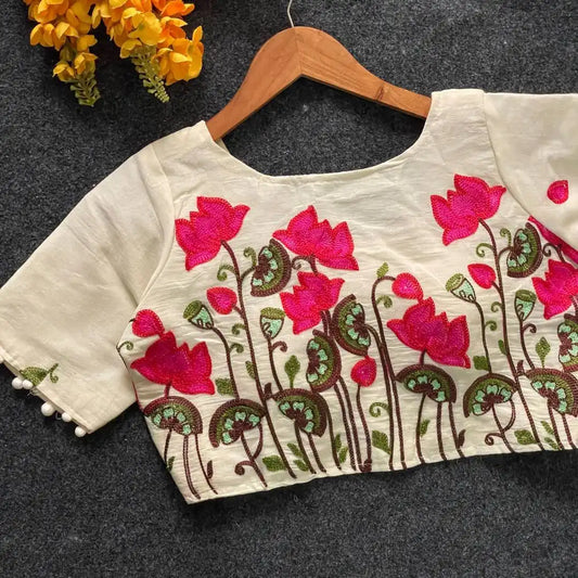 Ruhi Vol 56 Pure Khadi Cotton Blouse Heavy Flower Work