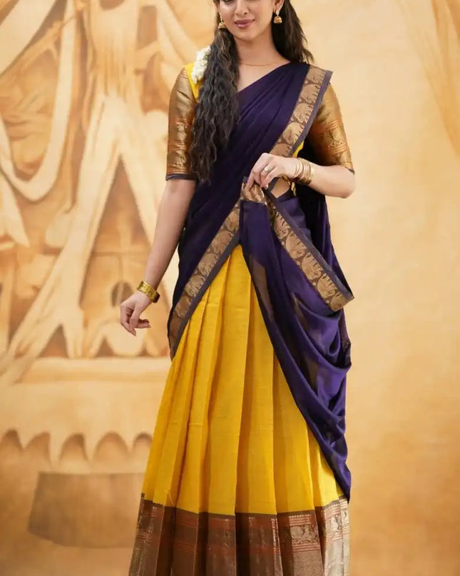 Vally Vol 87 Yellow Color Kanjivaram Silk South Style Lehenga Choli