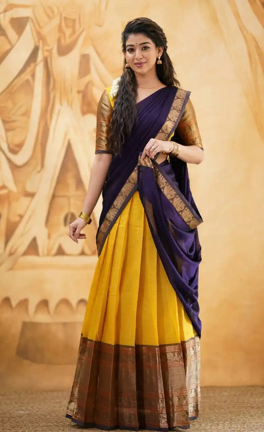 Vally Vol 87 Yellow Color Kanjivaram Silk South Style Lehenga Choli
