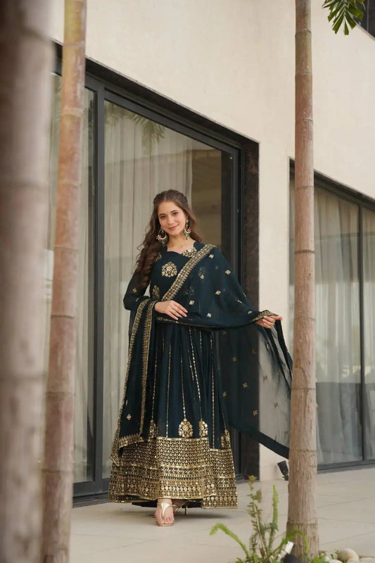 Mohini 9262 Bottle Green Faux Blooming Designer Gown With Dupatta 2025
