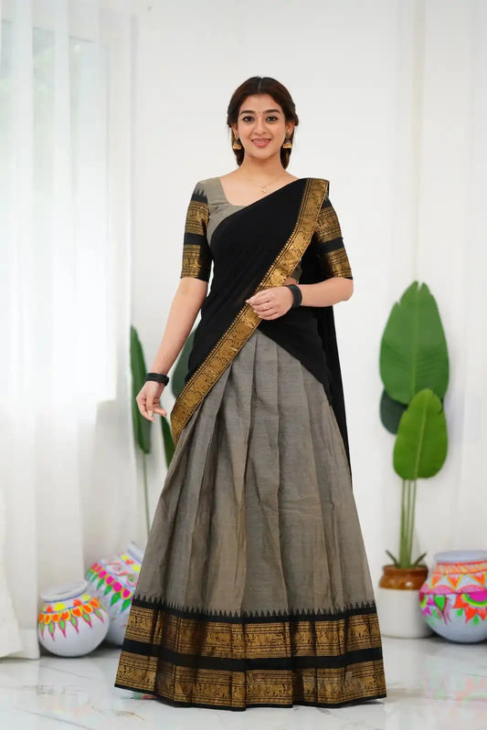 Vally Vol 88 Grey Color Cotton Silk South Style Half Lehenga Saree Collection