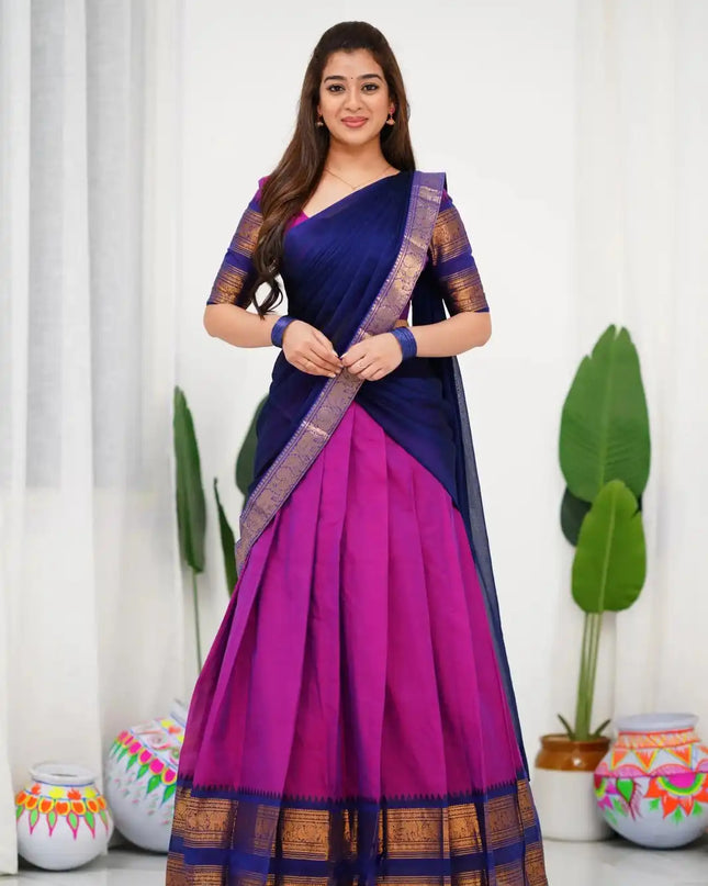 Vally Vol 89 Purple Cotton Silk South Style Half Lehenga Saree