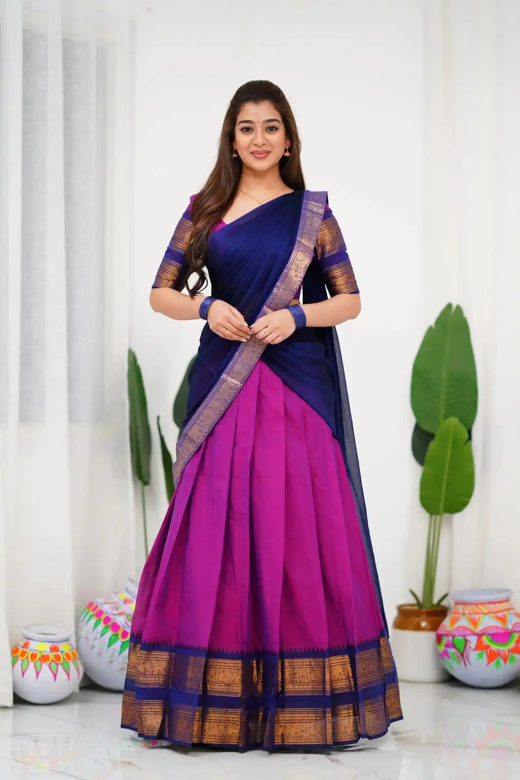 Vally Vol 89 Purple Cotton Silk South Style Half Lehenga Saree