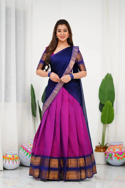 Vally Vol 89 Purple Cotton Silk South Style Half Lehenga Saree