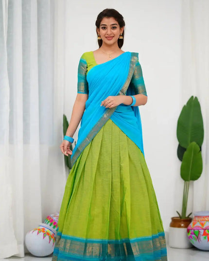 Vally Vol 91 Green Cotton Silk South Style Half Lehenga Saree