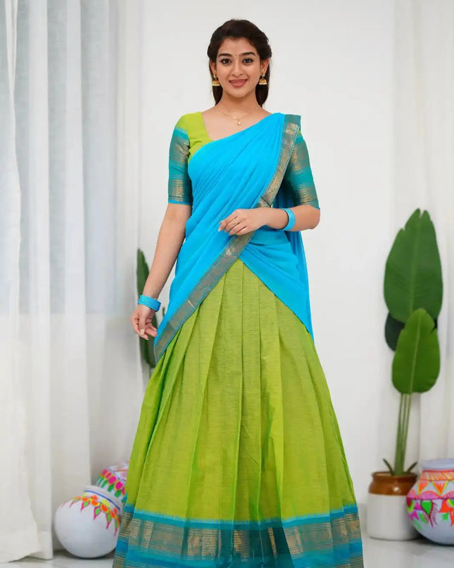 Vally Vol 91 Green Cotton Silk South Style Half Lehenga Saree