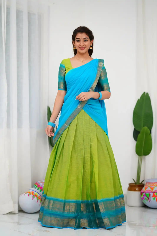 Vally Vol 91 Green Cotton Silk South Style Half Lehenga Saree