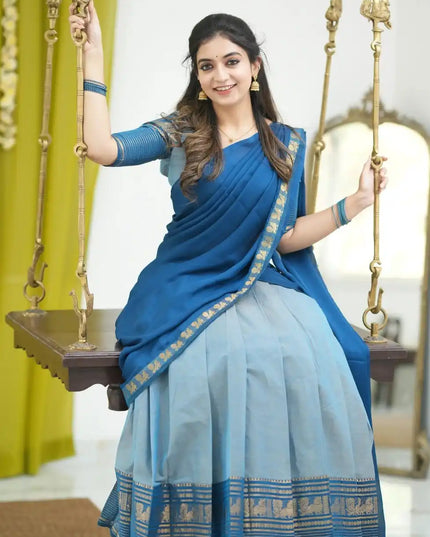 Vally Vol 92 Alice Blue Cotton Silk South Style Half Lehenga Saree