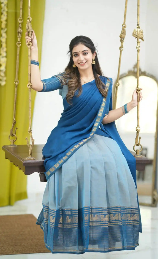 Vally Vol 92 Alice Blue Cotton Silk South Style Half Lehenga Saree