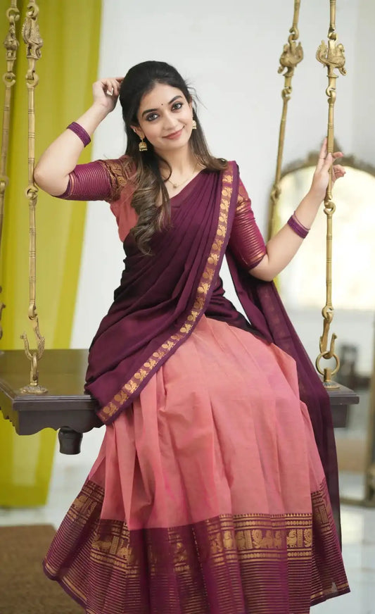 Vally Vol 93 Peach Cotton Silk South Style Half Lehenga Saree