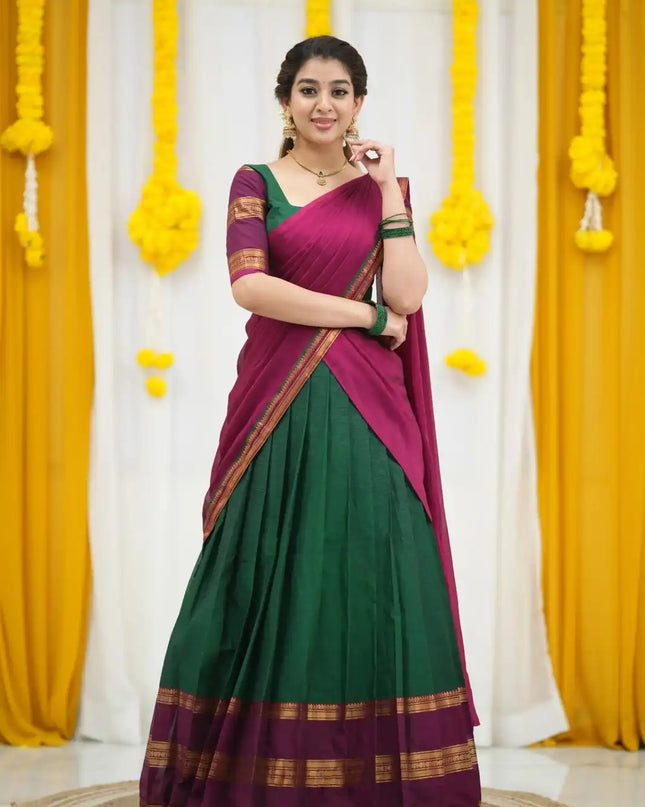 Vally Vol 94 Green Cotton Silk South Style Half Lehenga Saree 2025