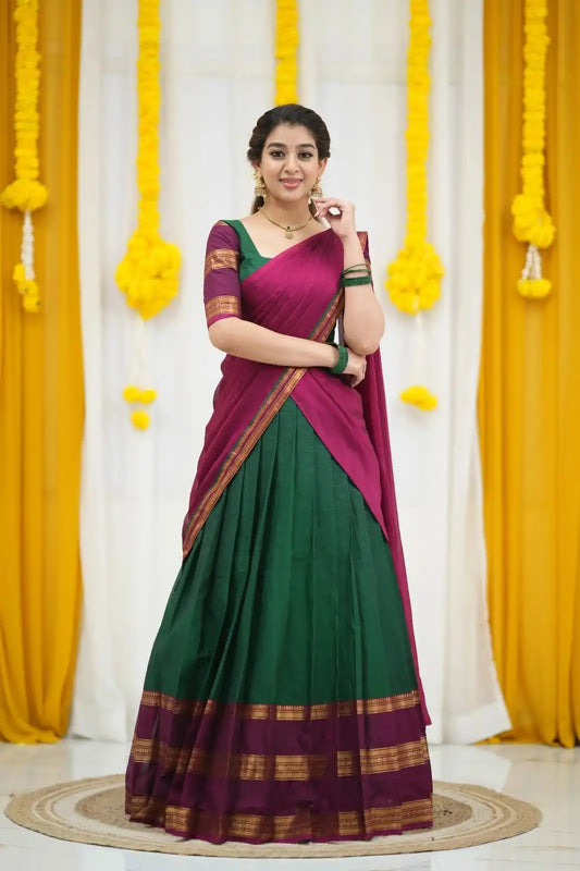 Vally Vol 94 Green Cotton Silk South Style Half Lehenga Saree 2025