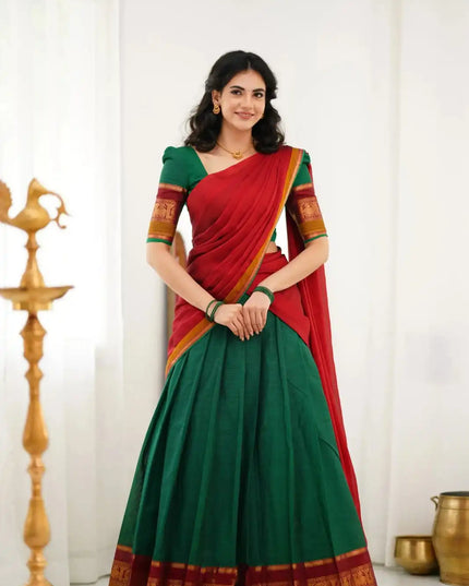 Vally Vol 96 Green Cotton Silk South Style Half Lehenga Saree