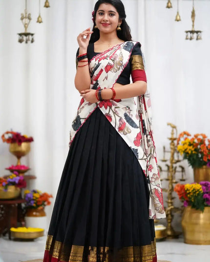 Vally Vol 97 Black Cotton Silk South Style Half Lehenga Saree