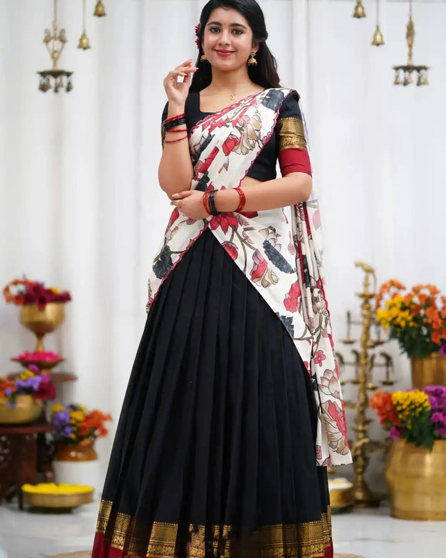 Vally Vol 97 Black Cotton Silk South Style Half Lehenga Saree