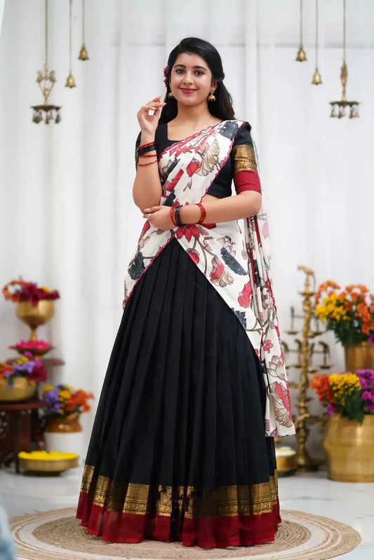 Vally Vol 97 Black Cotton Silk South Style Half Lehenga Saree