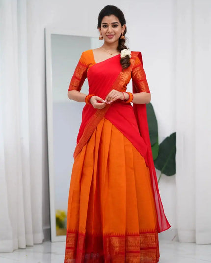 Vally Vol 99 Orange Cotton Silk South Style Half Lehenga Saree