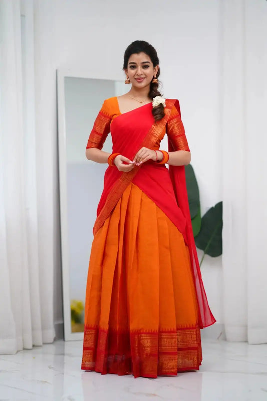 Vally Vol 99 Orange Cotton Silk South Style Half Lehenga Saree