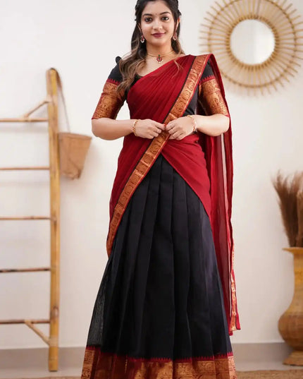 Vally Vol 85 Black Cotton Silk South Style Half Lehenga Saree 2025