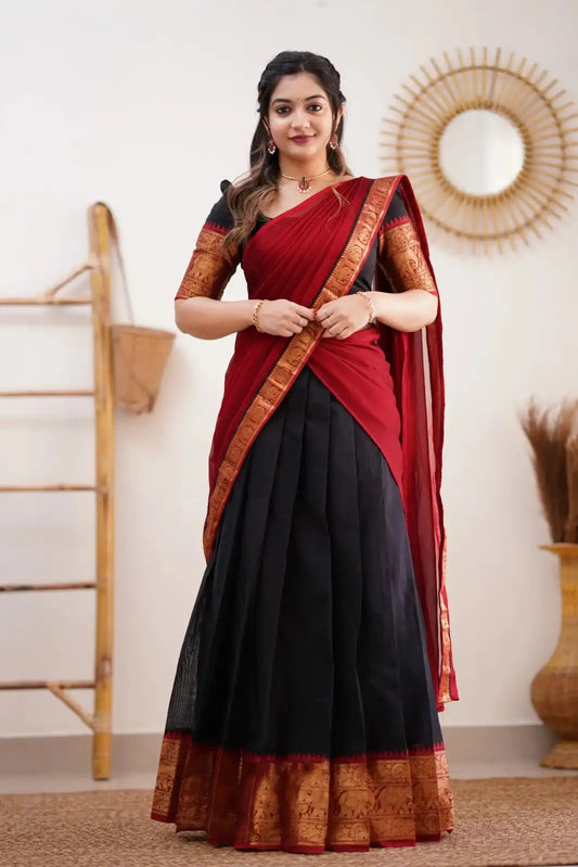 Vally Vol 85 Black Cotton Silk South Style Half Lehenga Saree 2025