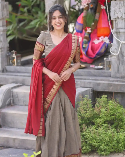 Vally Vol 86 Gray Cotton Silk South Style Half Lehenga Saree 2025